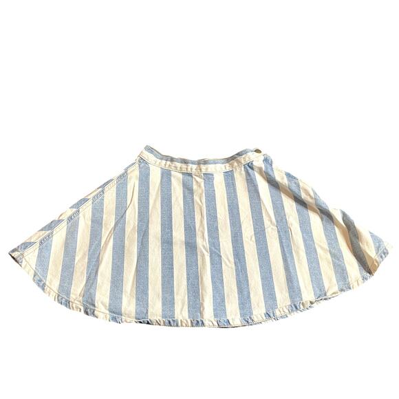 AMERICAN APPAREL White Blue Denim Jean Striped Circle‎ Skirt Zip Extra Small - Picture 1 of 4